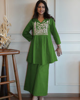 Green Cotton Embroidery Co-ord Set